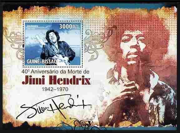 Guinea - Bissau 2010 40th Death Anniversary of Jimi Hendrix perf m/sheet unmounted mint , stamps on personalities, stamps on music, stamps on rock, stamps on pops, stamps on hendrix
