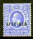 Kenya, Uganda & Tanganyika 1921-22 KG5 15c Script CA overprinted SPECIMEN fresh with gum SG 70s (only about 400 produced), stamps on specimen
