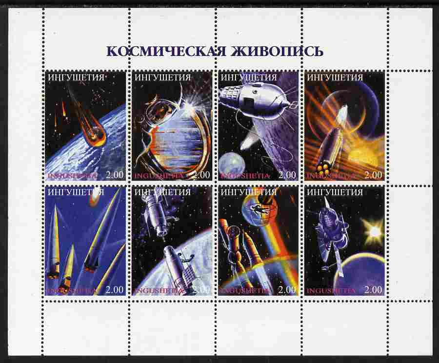 Ingushetia Republic 1999 Space #1 perf sheetlet containing 8 values unmounted mint, stamps on space, stamps on rockets
