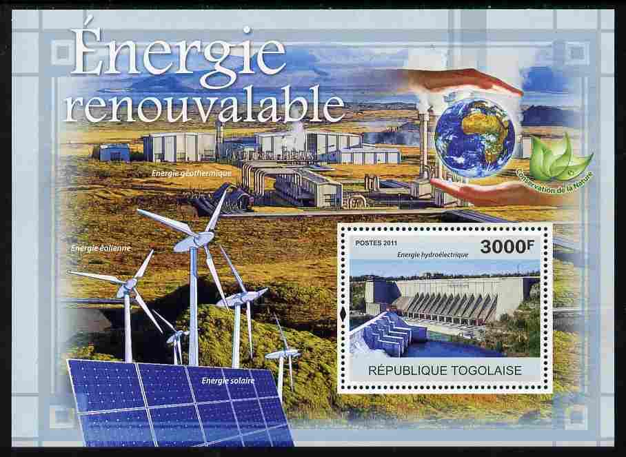 Togo 2011 Renewable Energy perf s/sheet unmounted mint, stamps on environment, stamps on energy, stamps on solar, stamps on weather, stamps on dams, stamps on irrigation, stamps on 