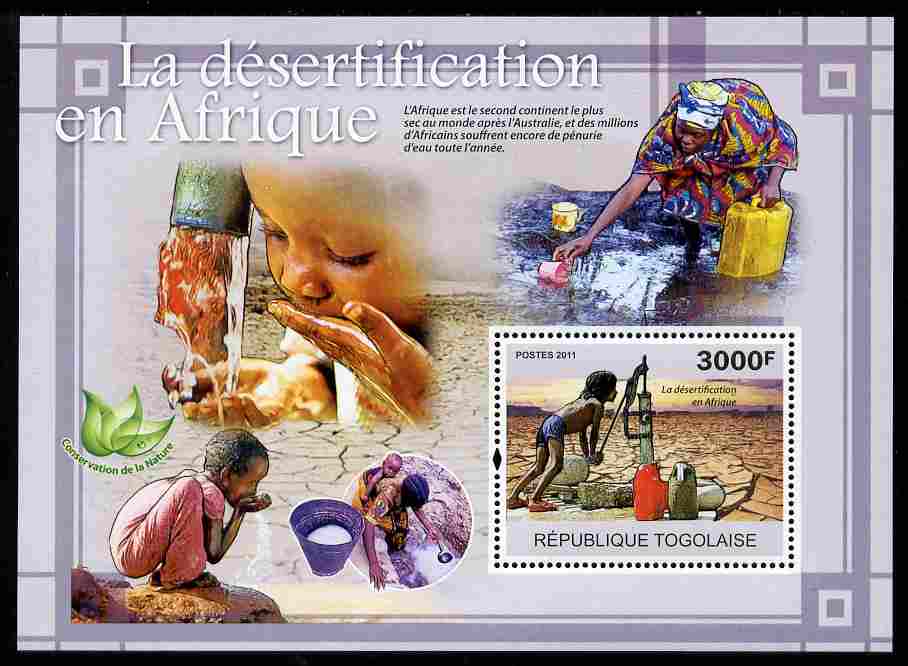 Togo 2011 Environment - Desertification in Africa perf s/sheet unmounted mint, stamps on environment, stamps on irrigation, stamps on water, stamps on 