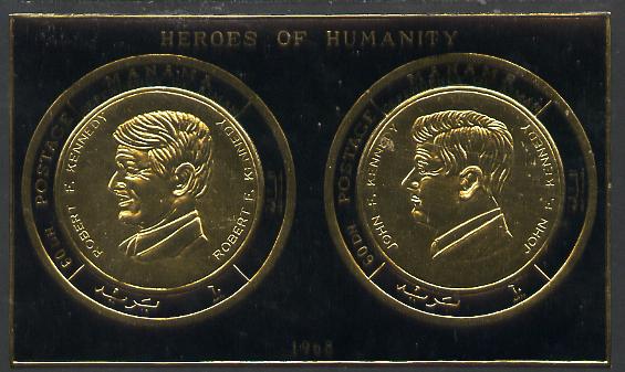 Manama 1970 Heroes of Humanity imperf gold foil m/sheet featuring John & Robert Kennedy unmounted mint, Mi BL 49, stamps on kennedy   personalities    human-rights