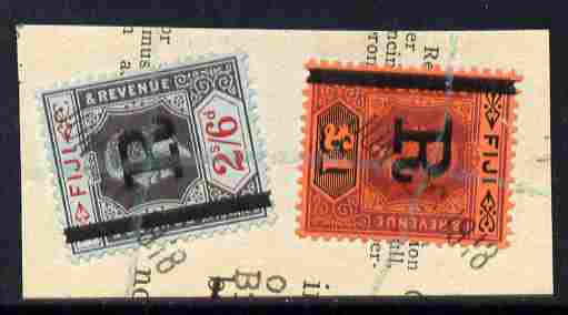 Fiji KG5 \A31 & 2s6d optd R for revenue use, on piece appropriately used, stamps on revenues