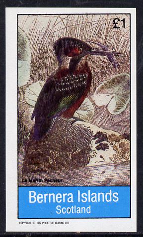 Bernera 1982 Birds #38 (Kingfisher) imperf souvenir sheet (Â£1 value) unmounted mint, stamps on birds    kingfisher