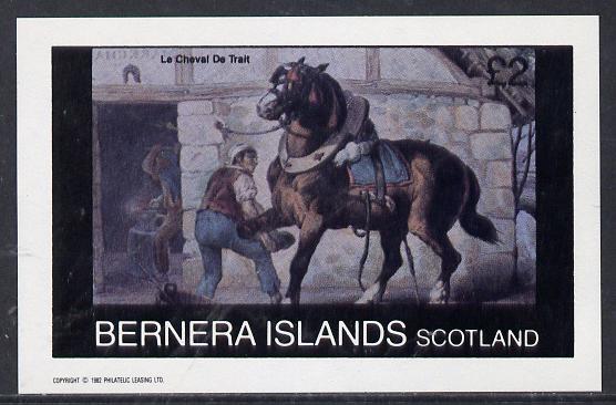 Bernera 1982 Animals (Horse with Blacksmith) imperf deluxe sheet (Â£2 value) unmounted mint, stamps on animals     horse     smith, stamps on horses