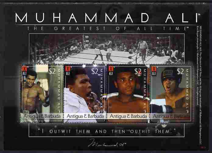 Antigua 2008 Muhammad Ali commemoration perf sheetlet of 4 x $2 unmounted mint, SG 4220-23, stamps on boxing, stamps on personalities, stamps on muhammad ali