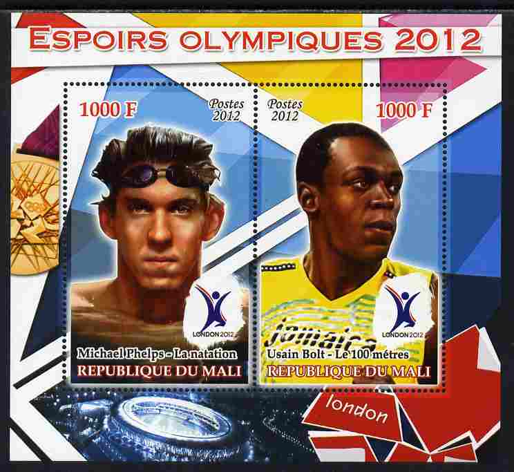 Mali 2012 Olympic Hopefuls #2 perf sheetlet containing 2 values unmounted mint, stamps on olympics, stamps on swimming, stamps on running