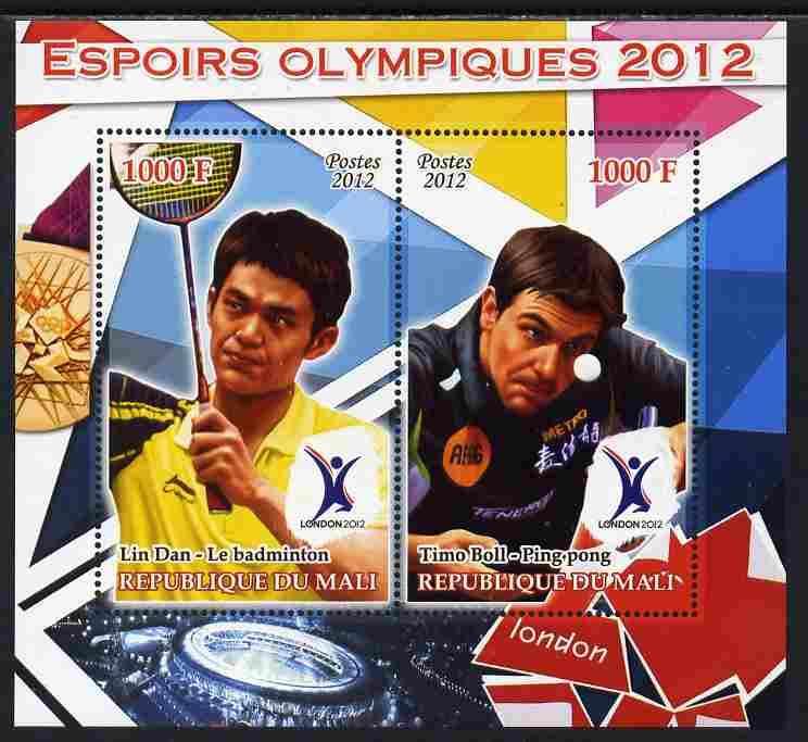 Mali 2012 Olympic Hopefuls #4 perf sheetlet containing 2 values unmounted mint, stamps on olympics, stamps on badminton, stamps on table tennis