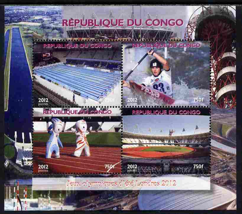 Congo 2012 London Olympic Games perf sheetlet containing 4 values unmounted mint. Note this item is privately produced and is offered purely on its thematic appeal, stamps on olympics, stamps on swimming, stamps on rowing