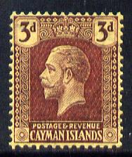 Cayman Islands 1921-26 KG5 Script CA 3d purple on yellow mounted mint SG 75, stamps on , stamps on  kg5 , stamps on 