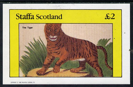 Staffa 1982 Animals (Tiger) imperf deluxe sheet (Â£2 value) unmounted mint, stamps on animals    cats