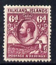 Falkland Islands 1929 Whale & Penguins 6d purple mounted mint SG 121, stamps on , stamps on  kg5 , stamps on whales, stamps on penguins
