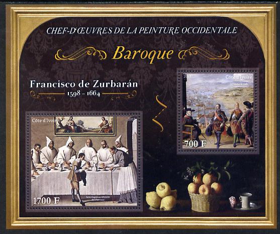 Ivory Coast 2013 Art Masterpieces from the Western World - Baroque Period - Francisco de Zurbaran perf sheetlet containing 2 values unmounted mint, stamps on arts, stamps on baroque, stamps on zurbaran