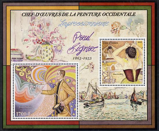 Ivory Coast 2013 Art Masterpieces from the Western World - Impressionism - Paul Signac perf sheetlet containing 2 values unmounted mint, stamps on , stamps on  stamps on arts, stamps on  stamps on impressionism, stamps on  stamps on signac, stamps on  stamps on ships