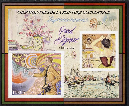 Ivory Coast 2013 Art Masterpieces from the Western World - Impressionism - Paul Signac imperf sheetlet containing 2 values unmounted mint, stamps on arts, stamps on impressionism, stamps on signac, stamps on ships