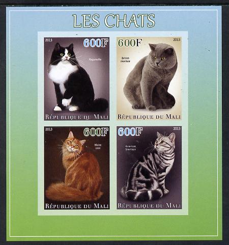 Mali 2013 Domestic Cats imperf sheetlet containing 4 values unmounted mint, stamps on cats