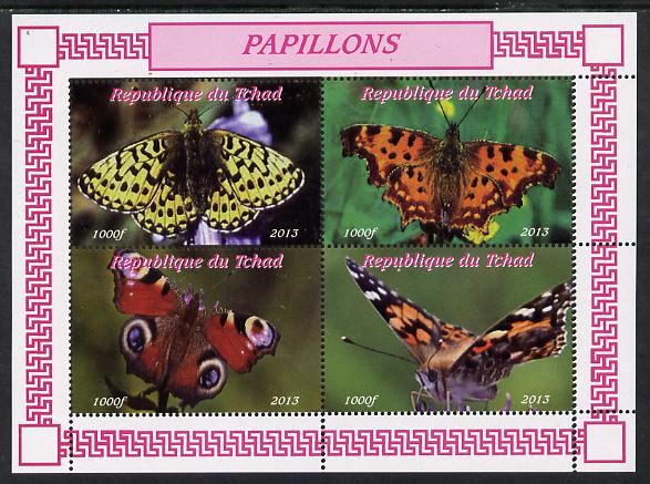 Chad 2013 Butterflies #04 perf sheetlet containing 4 values unmounted mint, stamps on butterflies
