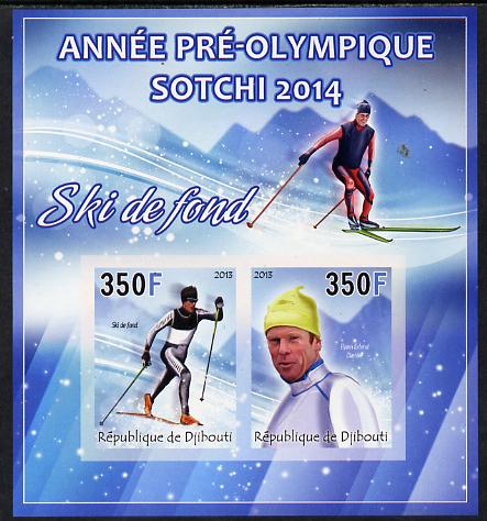 Djibouti 2013 Sochi Winter Olympics - Cross-Country Skiing imperf sheetlet containing 2 values unmounted mint, stamps on olympics, stamps on  ice , stamps on  skiing