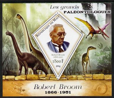 Mali 2014 Famous Paleontologists & Dinosaurs - Robert Broom perf s/sheet containing one diamond shaped value unmounted mint, stamps on personalities, stamps on dinosaurs