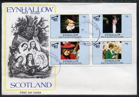 Eynhallow 1982 Princess Di's 21st Birthday perf sheetlet containing set of 4 values on special cover with first day cancels, stamps on royalty, stamps on diana