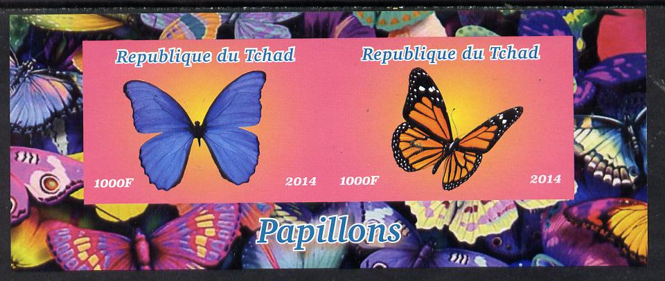 Chad 2014 Butterflies #4 imperf sheetlet containing 2 values unmounted mint. Note this item is privately produced and is offered purely on its thematic appeal. . , stamps on butterflies