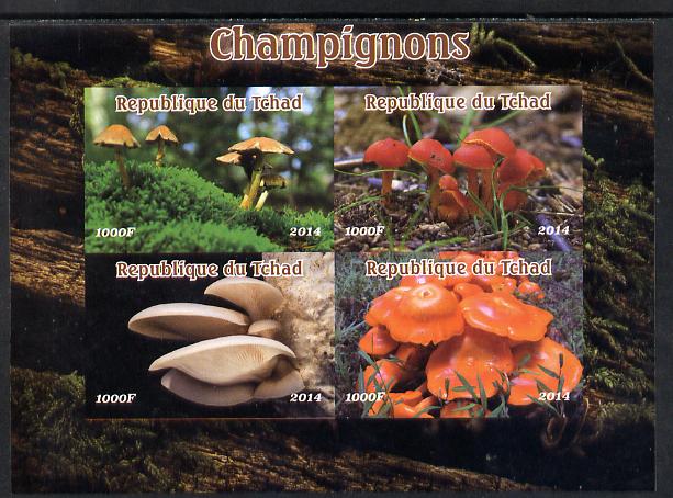 Chad 2014 Fungi #1 imperf sheetlet containing 4 values unmounted mint. Note this item is privately produced and is offered purely on its thematic appeal. . , stamps on fungi