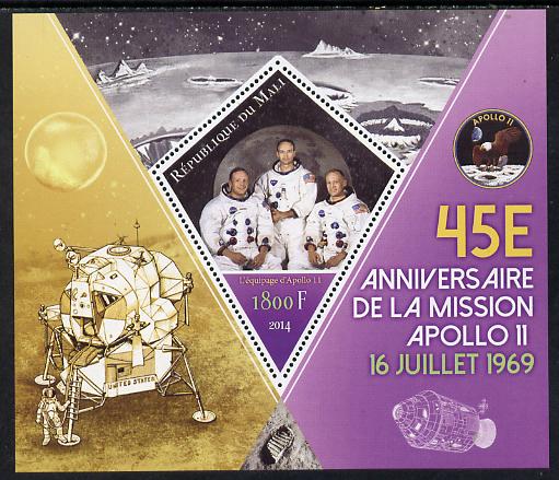 Mali 2014 45th Anniversary of Moon Landing perf s/sheet containing one diamond-shaped value unmounted mint , stamps on space, stamps on rockets, stamps on apollo, stamps on shaped, stamps on diamond, stamps on 