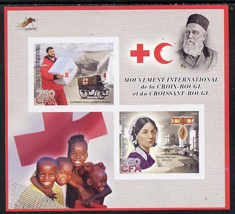 Benin 2014 Red Cross imperf sheetlet containing 2 values unmounted mint, stamps on red cross, stamps on medical, stamps on nursing