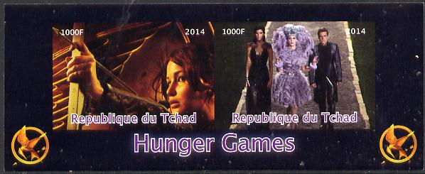 Chad 2014 Hunger Games #3 imperf sheetlet containing 2 values unmounted mint. Note this item is privately produced and is offered purely on its thematic appeal. . , stamps on films, stamps on cinema, stamps on movies, stamps on archery