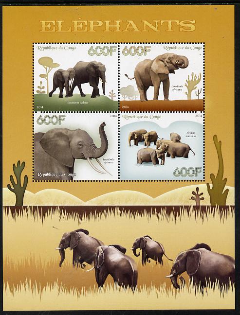 Congo 2014 Elephants perf sheetlet containing 4 values unmounted mint, stamps on , stamps on animals, stamps on elephants