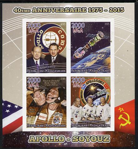 Madagascar 2015 40th Anniversary of Apollo-Soyuz Link-up imperf sheetlet containing 4 values unmounted mint, stamps on space, stamps on apollo