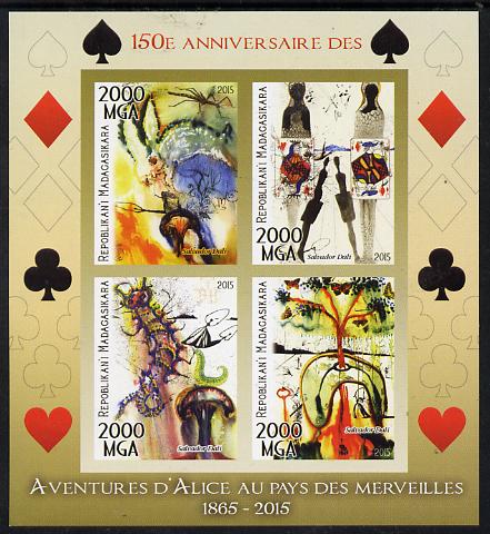 Madagascar 2015 Alice in Wonderland imperf sheetlet containing 4 values unmounted mint, stamps on literature, stamps on children, stamps on fairy tales.playing cards