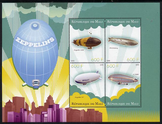 Mali 2015 Airships perf sheetlet containing set of 4 unmounted mint, stamps on , stamps on aviation, stamps on airships, stamps on zeppelins