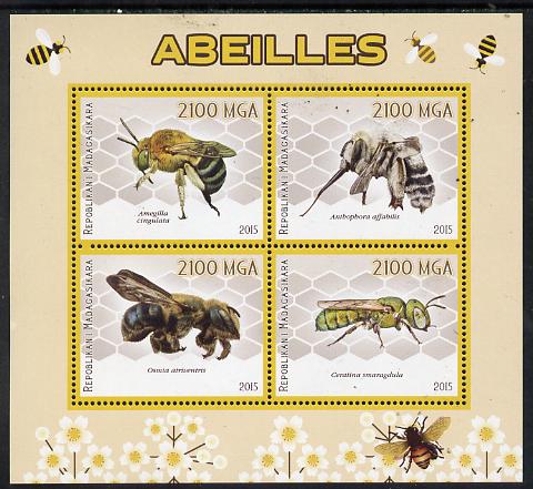 Madagascar 2015 Bees perf sheetlet containing 4 values unmounted mint, stamps on insects, stamps on bees