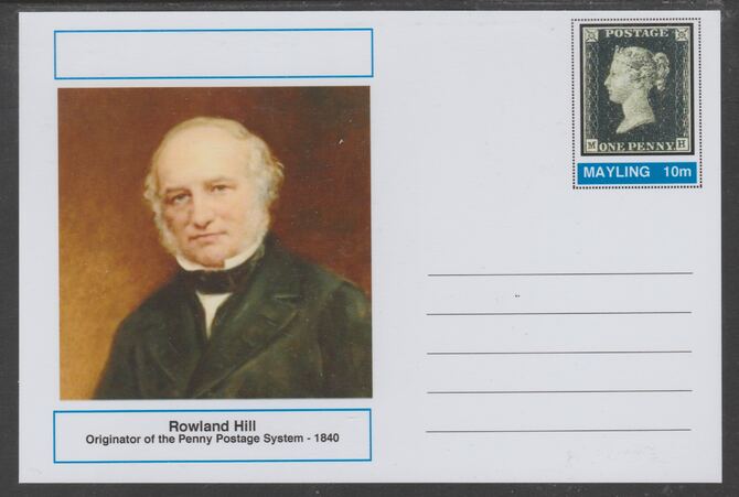 Mayling (Fantasy) Great Minds - Rowland Hill - glossy postal stationery card unused and fine, stamps on personalities, stamps on postal, stamps on 
