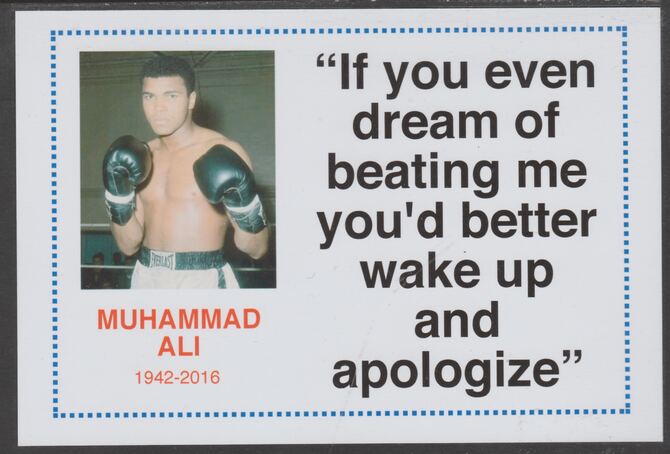 Famous Quotations - Muhammad Ali on 6x4 in (150 x 100 mm) glossy card, unused and fine, stamps on personalities, stamps on boxing, stamps on muhammad ali