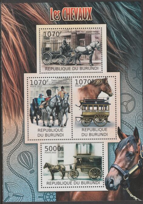 Burundi 2012 Horses perf sheetlet containing 4 values unmounted mint., stamps on horses