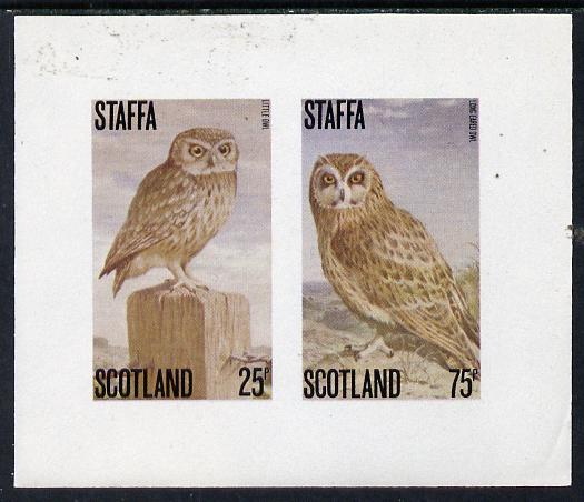 Staffa 1979 Owls imperf set of 2 values (25p & 75p) unmounted mint , stamps on , stamps on  stamps on birds, stamps on  stamps on birds of prey, stamps on  stamps on owls