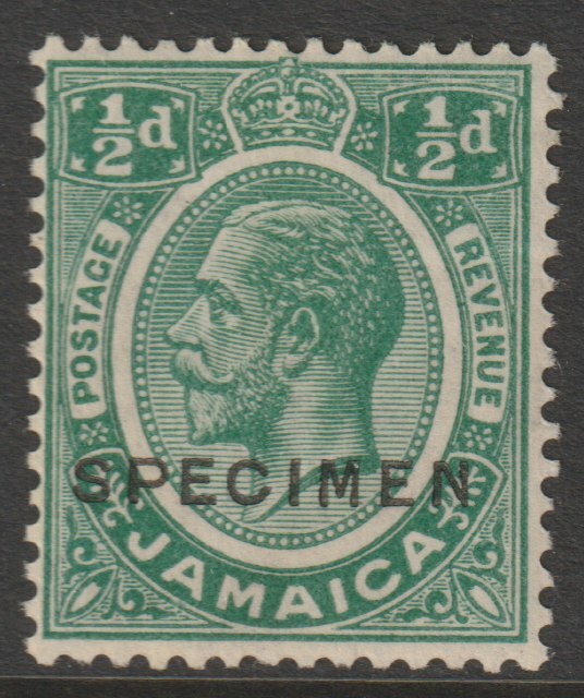 Jamaica 1921 KG5 Multiple Script 1/2d overprinted SPECIMEN very fine with gum and only about 400 produced SG 92s, stamps on specimens