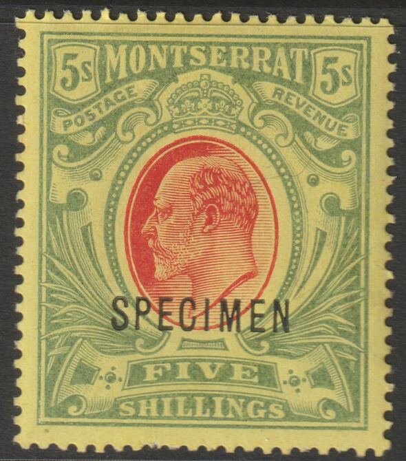 Montserrat 1908 KE7 MCA 5s overprinted SPECIMEN with gum and only about 400 produced SG 47s, stamps on specimens