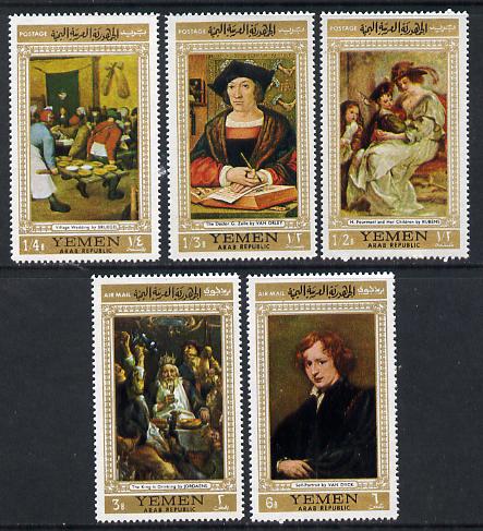Yemen - Republic 1967 Paintings (Flemish Masters gold borders) perf set of 5 unmounted mint, Mi 582-86A, stamps on , stamps on  stamps on arts     medical      alcohol