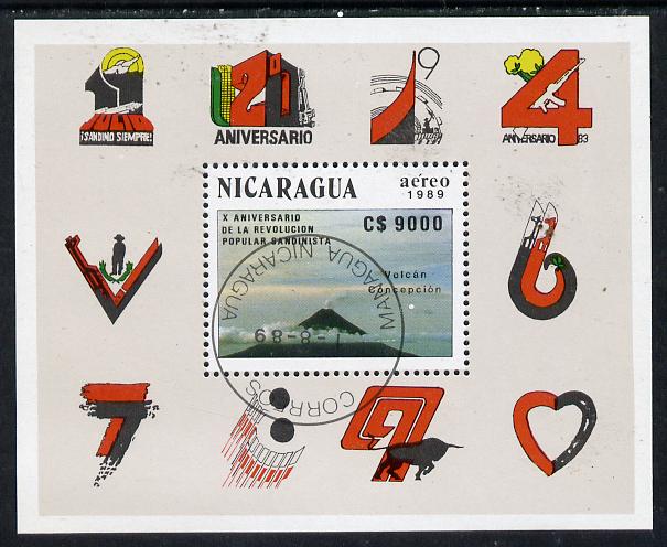 Nicaragua 1989 10th Anniversary of Revolution (Volcano) m/sheet cto used, SG MS 3069, stamps on volcanoes     revolutions