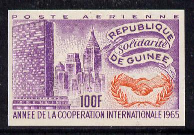 Guinea - Conakry 1965 International Co-operation Year 100f imperf proof in orange & violet on gummed paper, as SG 504, stamps on communications, stamps on  icy , stamps on united nations