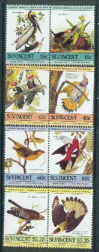 St Vincent 1985 John Audubon Birds (Leaders of the World) set of 8 unmounted mint SG 854-61, stamps on audubon, stamps on birds, stamps on pelican, stamps on heron, stamps on woodpecker, stamps on flicker, stamps on bunting, stamps on crossbill, stamps on hawk, stamps on birds of prey, stamps on caracara