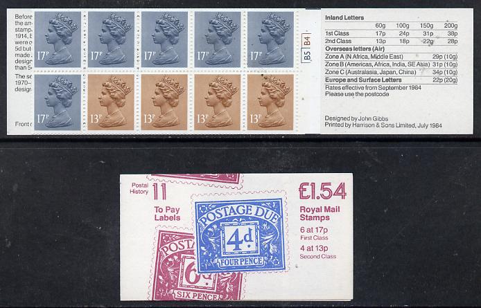 Great Britain 1981-85 Postal History series #11 (Postage Due Stamps) Â£1.54 booklet with cyl number in margin at left, SG FQ1A, stamps on stamp on stamp, stamps on postal, stamps on stamponstamp