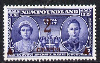 Newfoundland 1939 KG6 Royal Visit 2c on 5c unmounted mint, SG 273, stamps on royalty, stamps on royal visit, stamps on  kg6 , stamps on 