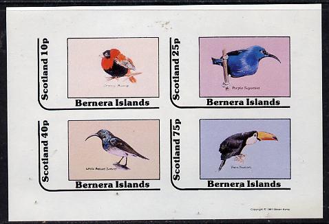 Bernera 1981 Birds #06 (Bishop, Sunbird, Sugarbird & Toucan) imperf  set of 4 values (10p to 75p) unmounted mint , stamps on , stamps on  stamps on birds    bishop     sunbird     toucan    sugarbird