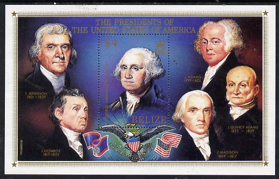 Belize 1986 United States Presidents perf m/sheet unmounted mint SG MS 923, stamps on personalities, stamps on washington, stamps on usa presidents, stamps on americana