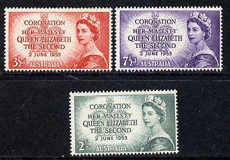 Australia 1953 Coronation set of 3 unmounted mint (SG 264-66), stamps on royalty, stamps on coronation
