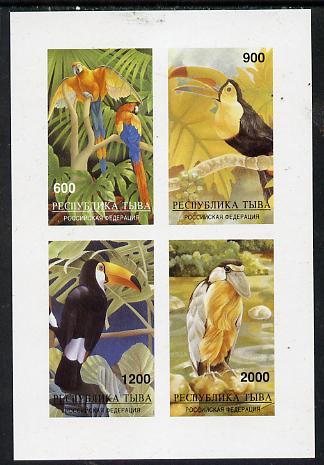 Touva 1997 Tropical Birds (Parrots, etc) imperf sheetlet containing complete set of 4 values mounted mint, stamps on , stamps on  stamps on birds    parrots